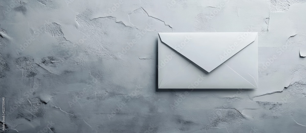 Poster minimalist envelope on textured gray background with blank card, ideal for personalized messages or 
