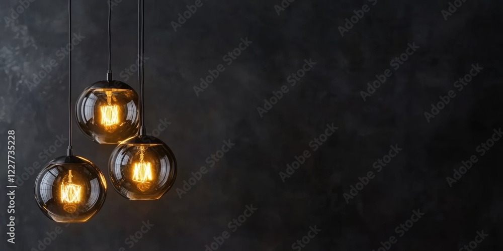 Poster modern pendant lamp with elegant lights against a dark background featuring ample empty space for cr