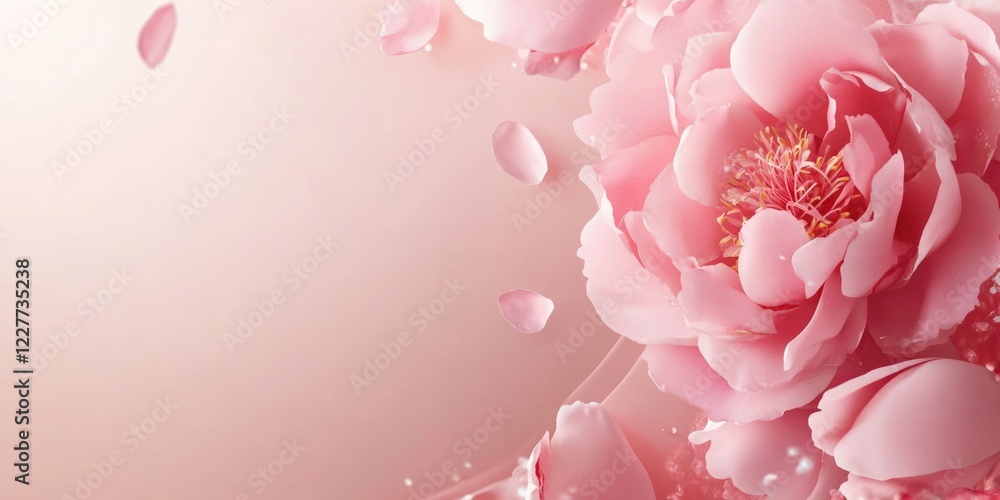 Poster delicate pink peony flower with soft petals and pastel background ideal for adding text or messages 