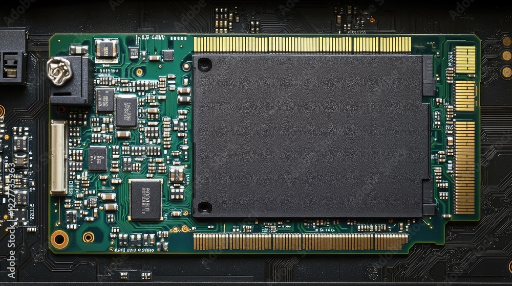 Poster modern ssd showcasing advanced internal circuitry and a streamlined design on a black background.