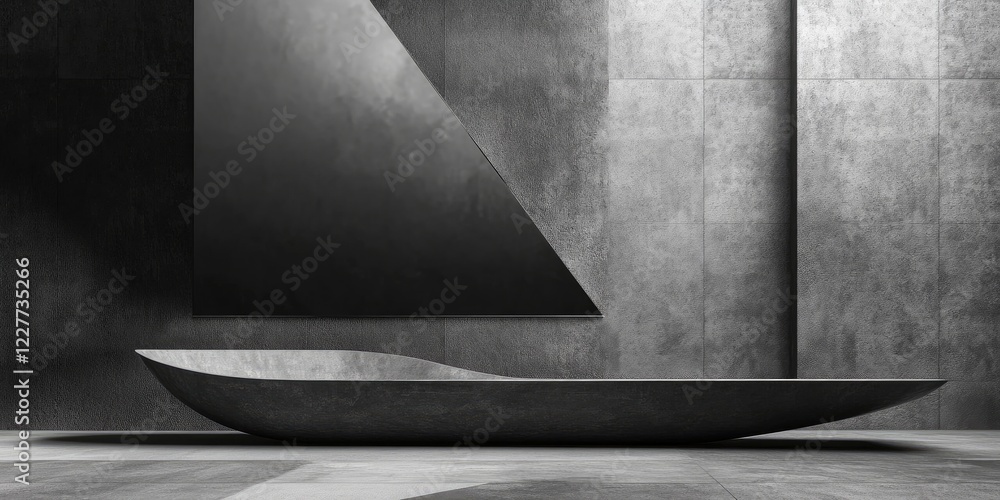 Poster modern minimalist bathroom in gray tones featuring sleek basin and wall mirror with ample copy space