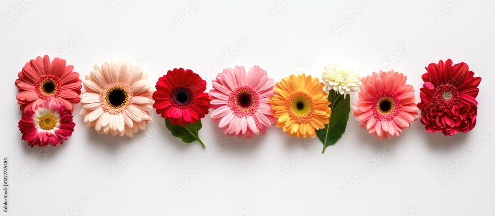 Aufkleber colorful gerbera daisy flowers arranged with empty space for text on a white background ideal for cr