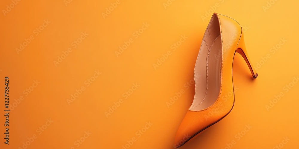Aufkleber elegant high heeled shoe on vibrant orange background with ample empty space for text or design elem
