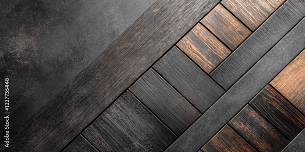 Poster sleek dark laminated wood surface with stylish diagonal pattern and space for custom text or graphic