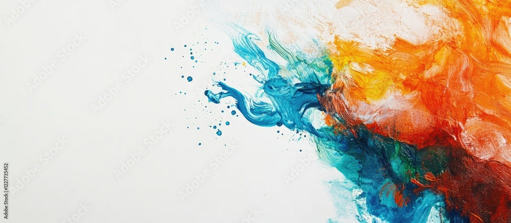 Poster vibrant abstract watercolor splash on white canvas with ample space for text and creative design ele