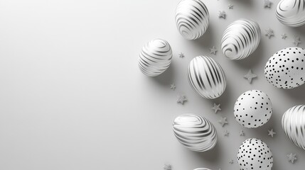 Minimalistic silver background featuring beautifully designed Easter eggs creating a serene holiday ambiance