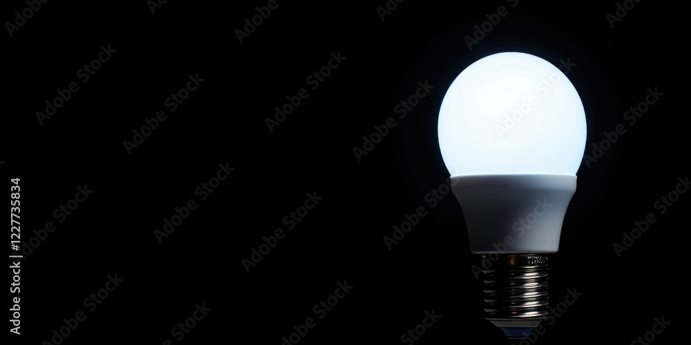 Poster elegant led bulb illuminating against dark background with copy space for text and design elements