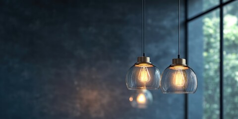 Stylish Pendant Lights in Modern Interior with Soft Warm Glow and Space for Text and Graphics