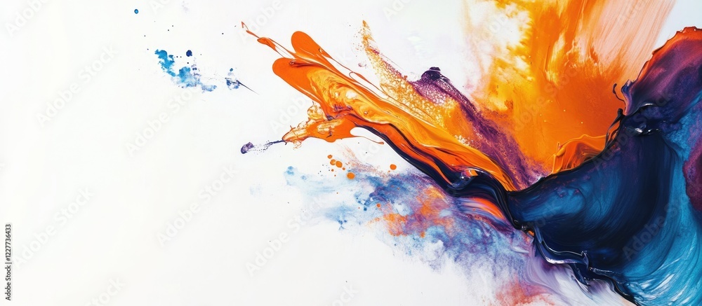 Poster vibrant abstract art on white canvas with ample space for text or branding