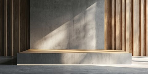 Modern luxury office interior showcasing concrete and wood materials with ample empty space for text or branding design elements