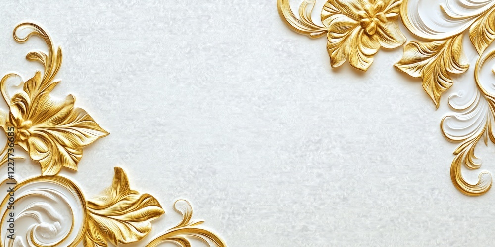 Poster elegant gold floral embossed design on soft white background with ample empty space for text and cre