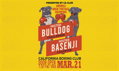 Boxing poster design. Pet design. Dog boxing academy graphic print design for apparel, stickers, posters and background. Boxing club artwork.
