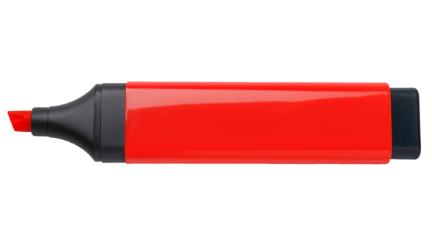 red highlighter pen with chisel tip for marking and highlighting, bold fluorescent color, isolated background
