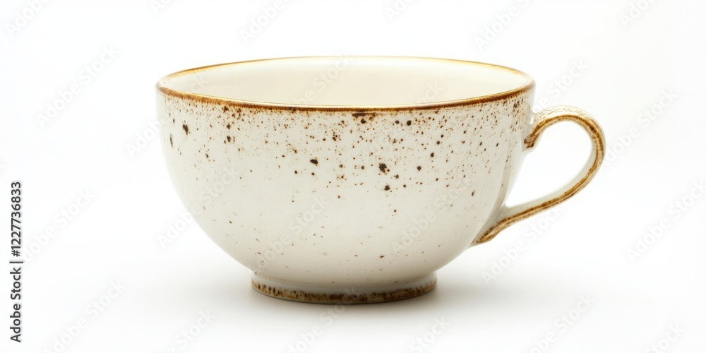 Poster empty ceramic cup of hot beverage on white background with space for text showcasing minimalistic de