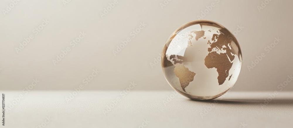 Poster glass globe depicting world map illustrating global connections with blank space for customizable te
