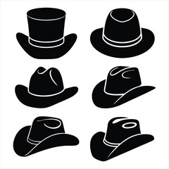 Vintage Cowboy Hat Clipart High-Quality Black Silhouette Set