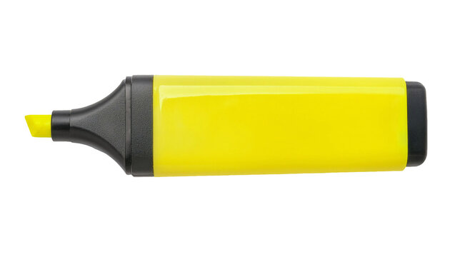 yellow highlighter pen with chisel tip for office and school supplies, isolated background
