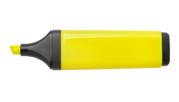 yellow highlighter pen with chisel tip for office and school supplies, isolated background
