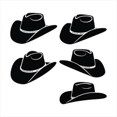 Vintage Cowboy Hat Clipart High-Quality Black Silhouette Set