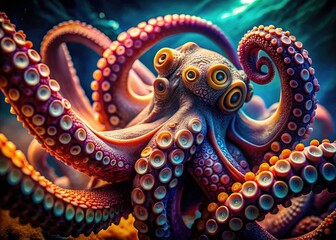 Fototapeta premium Ocean life revealed: a mesmerizing close-up of octopus tentacles & suction cups, underwater macro photography.