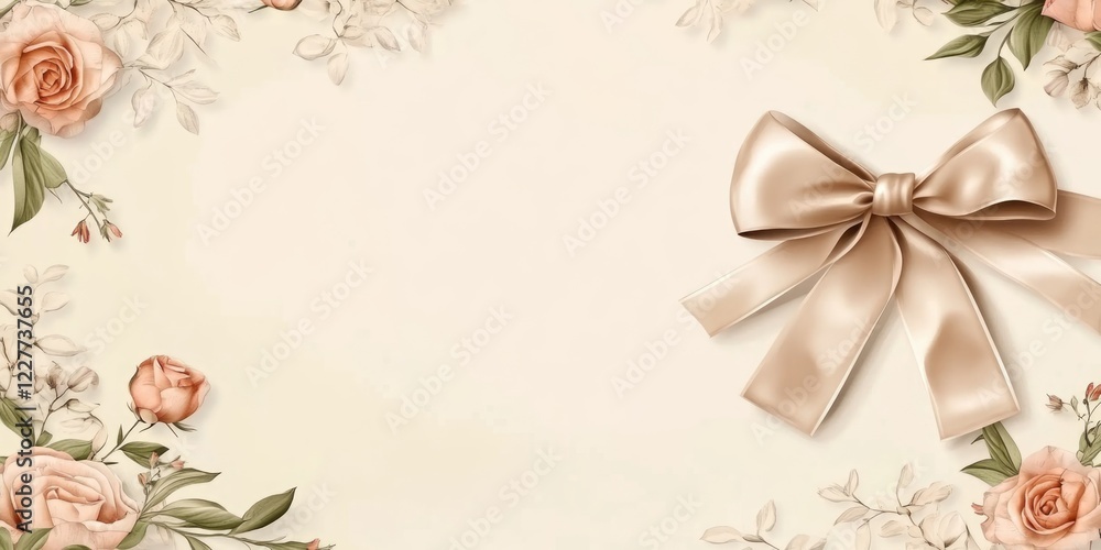 Poster elegant floral invitation card featuring a decorative bow and ample empty space for personalized tex