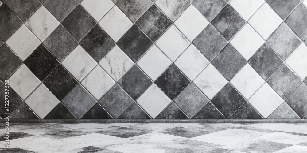 Aufkleber elegant gray and white tiled wall in a luxury interior setting with ample empty space for text or de