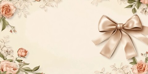 Elegant floral invitation card featuring a decorative bow and ample empty space for personalized text in a soft pastel color palette