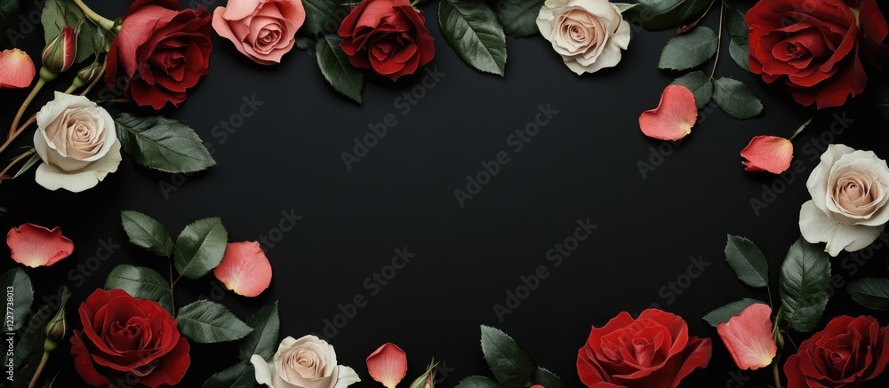 Aufkleber elegant seamless rose pattern on black background with empty space for text showcasing floral design