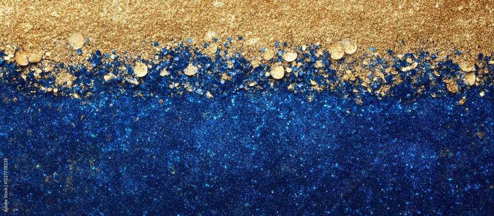 Poster lustrous blue and gold metallic surface with ample space for custom text or branding to enhance visu