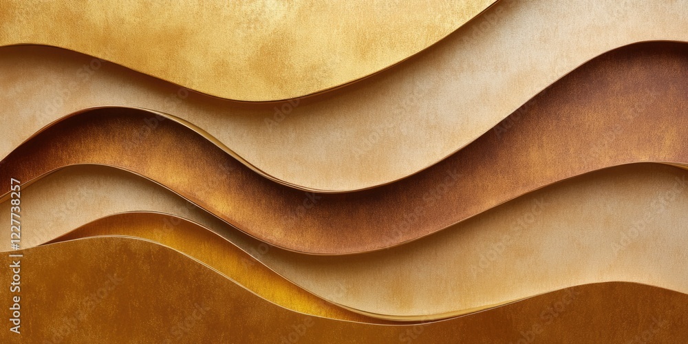 Poster luxury textured paper waves in light brown and gold with ample space for custom text or branding