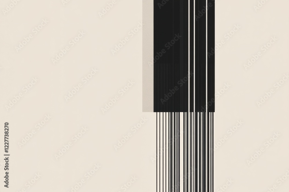 Poster vertical black lines creating abstract patterns on a light beige background in a contemporary art st