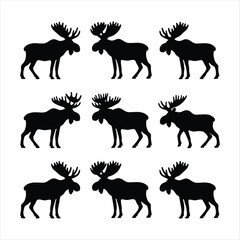 Black Elk and Moose Silhouettes Wild Animal Vector Collection