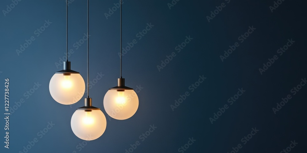 Poster elegant pendant lighting in modern interior with soft glow and ample copy space for design or advert