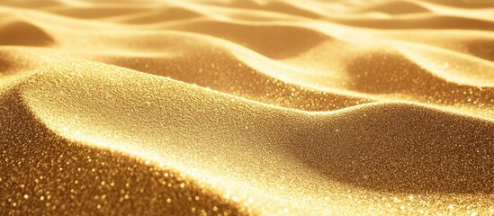 Golden shimmering sand surface with soft waves and ample space for text or branding elements showcasing luxury and elegance.