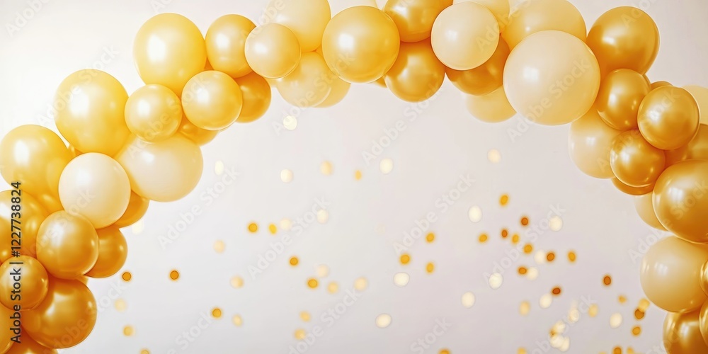 Poster elegant golden balloon arch in festive event space with ample copy space for personalized text and d