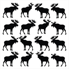 Black Elk and Moose Silhouettes Wild Animal Vector Collection