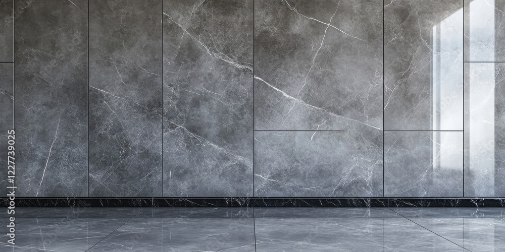 Poster sophisticated grey marble tiles adorning abstract wall with expansive empty space ideal for text or 
