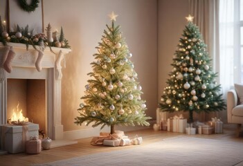 Softly lit Christmas tree with delicate ornaments in soft pastel colors, soft pastel, calming, softly lit