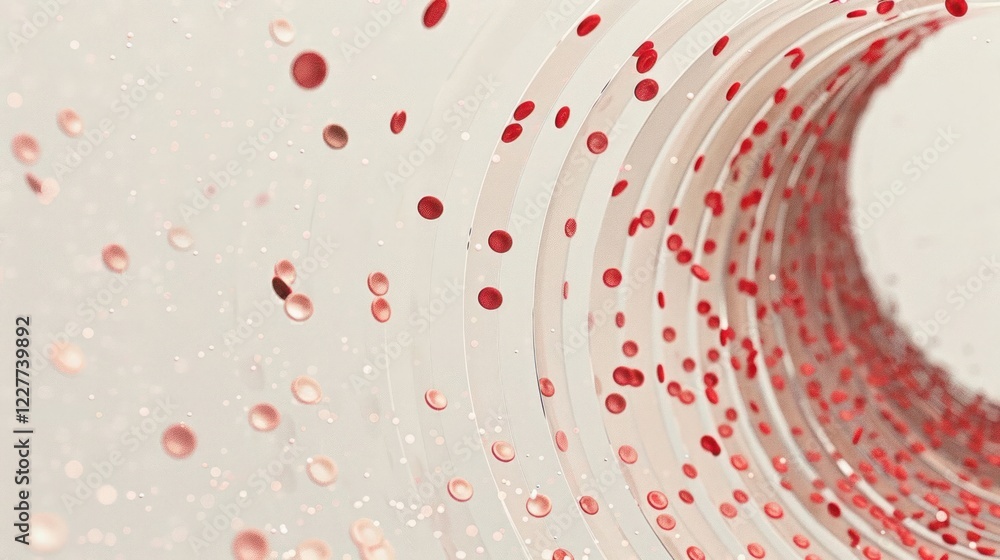 Poster Abstract swirling tunnel with red bubbles, creating a dynamic visual effect in a minimalist setting