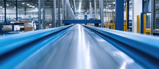 Fototapeta premium Engineer Monitoring Efficient Production Line in Modern Manufacturing Facility with Clear Space for Text Placement