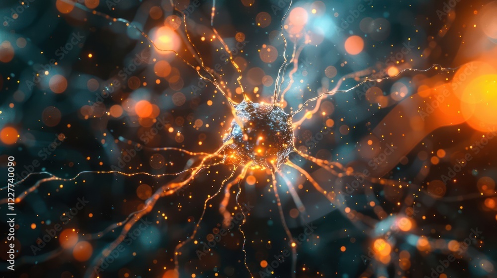 Aufkleber abstract representation of neural connections with vibrant glowing particles in a digital space