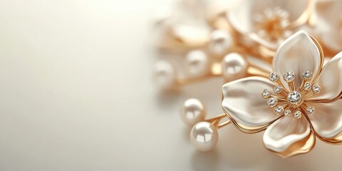 Elegant Pearl and Gold Floral Jewelry Design with Copy Space for Text or Branding Use