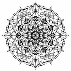 Obraz premium Highly Detailed Mandala with Sacred Geometry Influences Featuring Interlocking Circles, Triangles, and Hexagons – Perfect for Minimalist and Fractal-Inspired Design Projects with Precise Linework