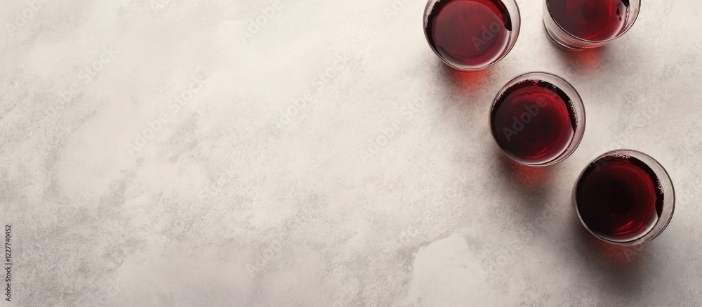Poster glasses of warm mulled wine arranged on a marble countertop with ample empty space for text or promo