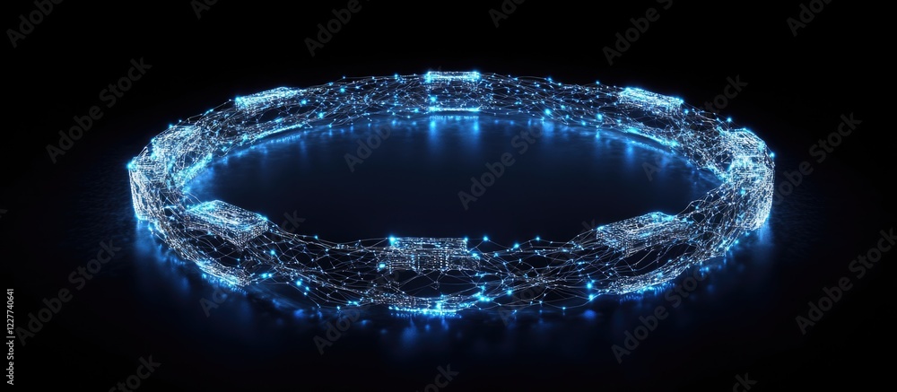 Poster futuristic digital network concept showcasing blockchain technology and connectivity in a cyber curr
