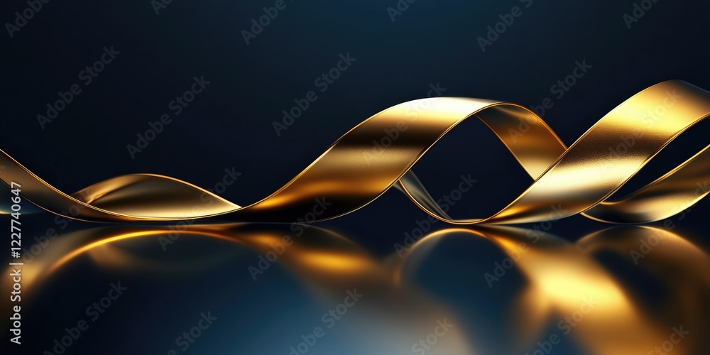 Poster luxurious golden ribbon swirls gracefully on a reflective surface creating a sophisticated backdrop 