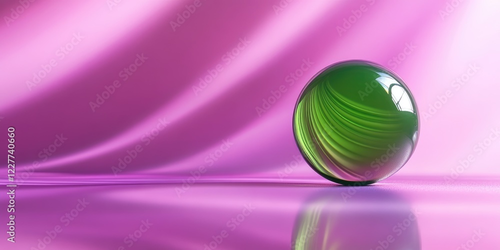 Poster elegant green sphere on soft pink and purple background with space available for text and design ele