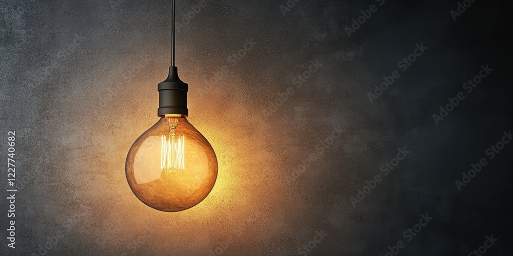 Poster warm pendant light illuminating a dark wall with copy space for text and design elements
