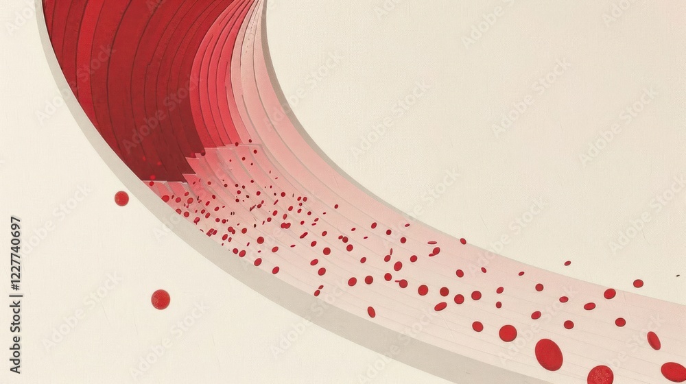 Poster abstract red wave pattern with dynamic motion, swirling dots, and smooth gradient background