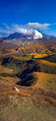Mount Aso, or Aso Volcano, the largest active volcano in Japan stands in Aso Kuju National Park in Kumamoto Prefecture, Kyushu, Japan